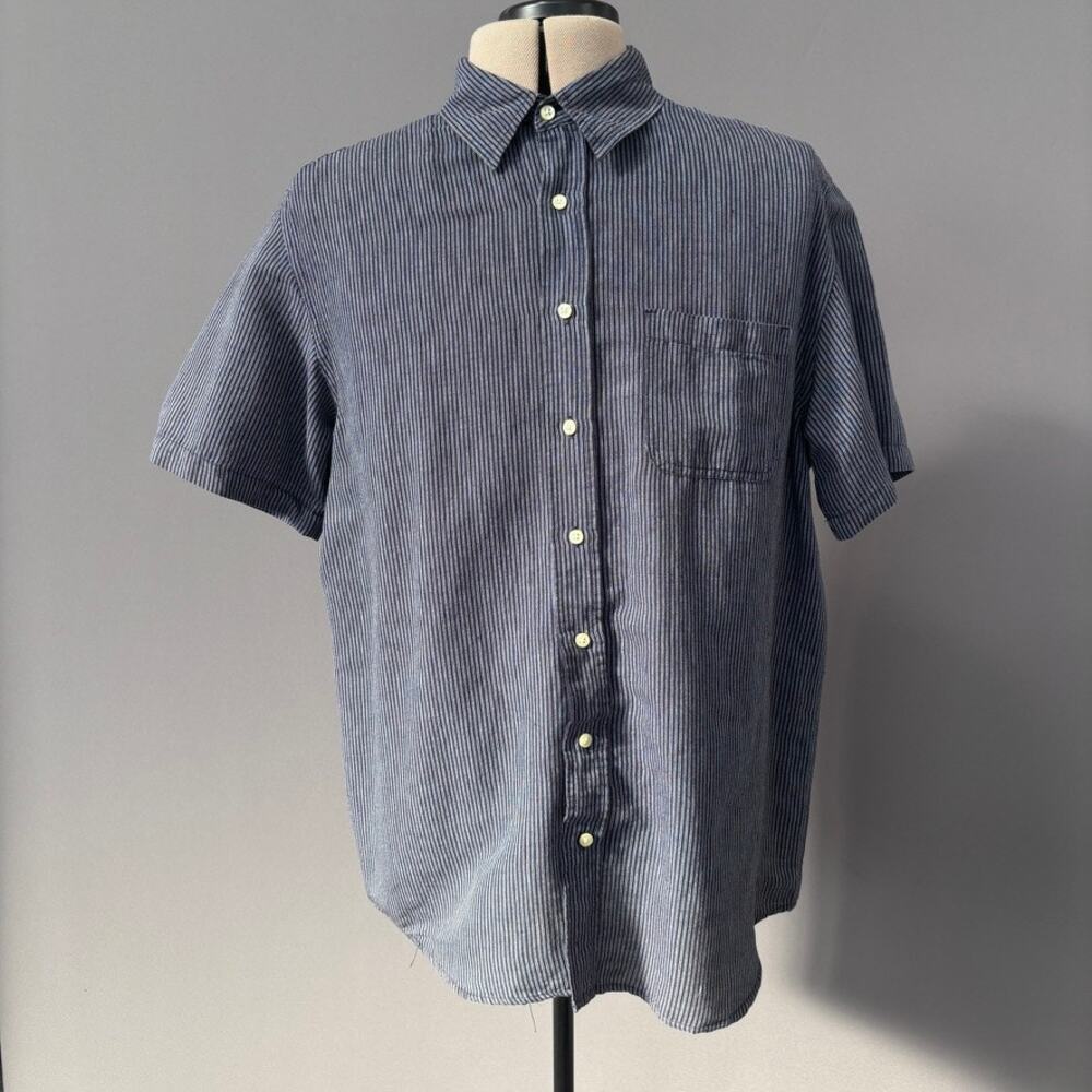 Old Navy Mens Short Sleeve Button Down Twill Striped Shirt Sz XL